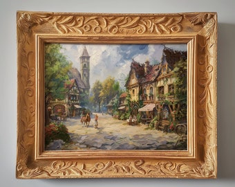 Town Square | Peaceful Town | Style of Thomas Kinkade | Digital Download | 2