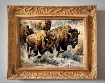 Bison Herd Stampeding | Painting | Digital Download | 1