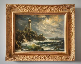 Lighthouse Painting | Stormy Seas | Boats | Digital Download | 2