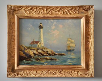 Lighthouse Painting | Calm Seas | Boats | Digital Download | 2