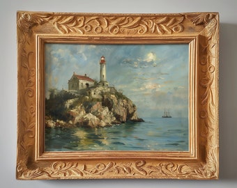 Lighthouse Painting | Calm Seas | Boats | Digital Download | 3