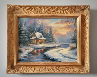 Winter Cottage | Kinkade Style Painting | Digital Download | 1