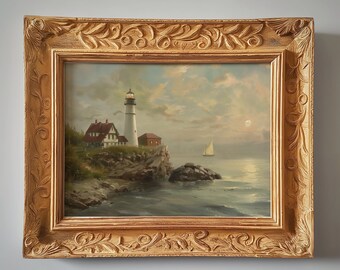 Lighthouse Painting | Calm Seas | Boats | Digital Download | 1