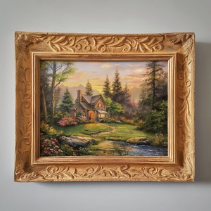 Cottage at Sunset | Peaceful Landscape | Kinkade Style | Digital Download | 1