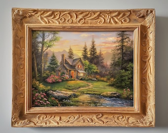 Cottage at Sunset | Peaceful Landscape | Kinkade Style | Digital Download | 1