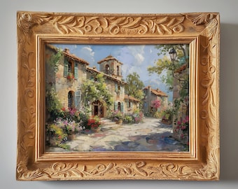 Italian Town Square | Peaceful Painting | Digital Download | 4