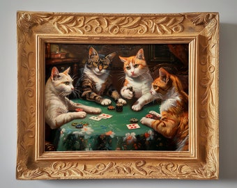 Cats Playing Poker | Painting | Digital Download | 2
