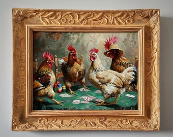 Chickens Playing Poker | Painting | Digital Download | 1
