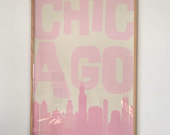 Pink Chicago Skyline Art Print: Retro Home Decor (Digital Download)