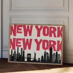 New York Art Print Vintage NYC Wall Art Retro New York City Poster Minimalist New York Art NYC Poster Trendy Home Decor Printable Art Red
