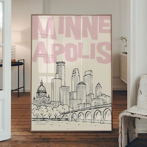 Minneapolis Skyline Print: Rosa Reise-Kunst (Digitaler Download)