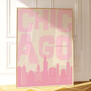 Impression d'art de Chicago vintage Art mural de Chicago, décoration tendance, impression de Chicago rétro, art mural minimaliste, affiche de Chicago, art mural imprimable rose