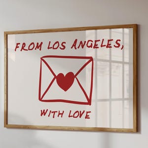 Los Angeles Wall Art, romantisches Herz Umschlag Druck, modernes LA Home Decor, Valentinstag Geschenk, rotes Typografie Poster, Digitaldruck
