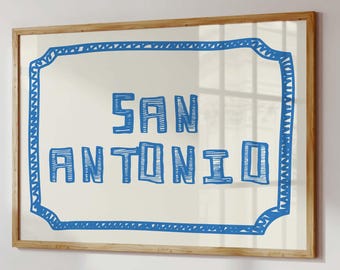 San Antonio Texas Print: Retro Blue City Poster (Digital Download)