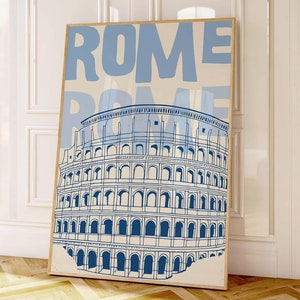 Impresión de arte mural de Roma - Póster del Coliseo azul - Obra de arte de viajes moderna - Decoración minimalista para el hogar - Póster retro de Italia - Descarga digital