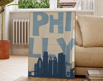 Philly Art Print Vintage Philadelphia Wall Art Retro Poster Minimalist Wall Art Philadelphia Poster Trendy Home Decor Printable Art Blue
