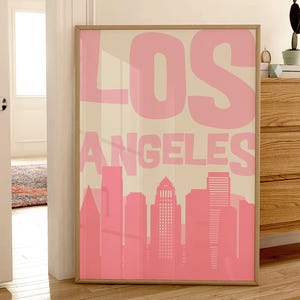 Vintage Los Angeles Skyline Art Print: Pink Minimalist Decor (Digital Download)