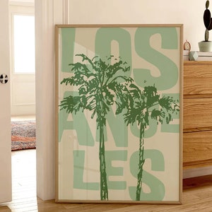 Impressão de arte de Los Angeles, pôster vintage de palmeiras, impressão retrô de Los Angeles, arte de parede minimalista, pôster de LA, decoração moderna para casa, arte para impressão verde