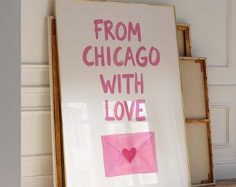 Hot Pink Chicago Art Print: Preppy Dorm Decor (Digital Download)
