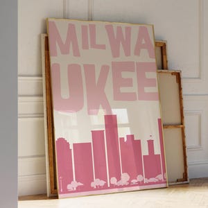 Milwaukee Art Print Vintage Milwaukee Wall Art Trendy Home Decor Retro Wisconsin Print Minimalist Milwaukee Art Printable Wall Art Pink