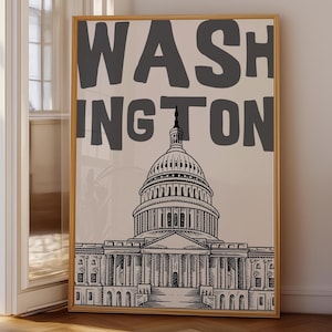 Washington DC Capitol Building Wall Art, Modern Digital Print, US Capitol Poster, Minimalist Washington Art, Black Printable Home Decor