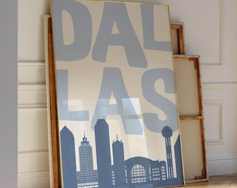 Póster de Dallas – Arte mural con el horizonte de Texas, impresión retro de la ciudad (descarga digital)