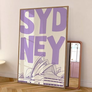 Stampa artistica di Sydney, poster retrò vintage di Sydney, poster dell'Opera House di Sydney, arredamento alla moda per la casa, arte minimalista di Sydney, stampabile, viola