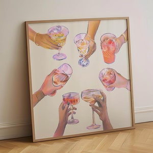 Barwagen Druck Cheers Poster Trendige quadratische Wandkunst Retro Barwagen Dekor trendige Küche Poster Vintage Getränke Poster druckbare Wandkunst