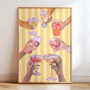 Cheers Wall Art, Wystrój baru z nadrukami koktajlowymi, Plakat z napojami retro, Kolorowa sztuka kuchenna, Wydruk na imprezę, Aperitivo, Prezent, Cyfrowy