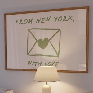 Minimalistische New York Kunst: Handgezeichnete Liebesnotiz zum selbst ausdrucken