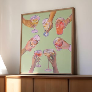 Barwagen print cheers poster trendy vierkante muurkunst retro bar winkelwagen decor trendy keuken poster vintage drankjes poster afdrukbare muurkunst