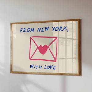 From New York With Love Print | New York City Poster | Pink & Blue Wall Art | Preppy Room Decor | Digital Download