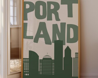 Portland Poster: Green Skyline Wall Art, Oregon City Print (Digital Download)