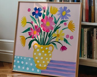Floral Vase Poster in Dopamine Decor Style for Digital Download