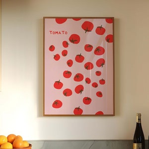 Arte mural de tomates para la cocina - Impresión de tomates rojos - Póster con ilustración de alimentos - Impresiones de pared modernas - Decoración de cocina rosa - Descarga digital
