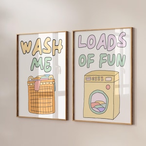 Loads Of Fun Poster Funny Laundry Prints Laundry Room Decor Cute Quote Print Minimalist Laundromat Poster Retro Laundry Room Art Set Of 2