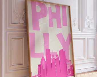 Kunstdruck der rosafarbenen Skyline von Philadelphia: Retro-Philly-Poster (Digitaler Download)