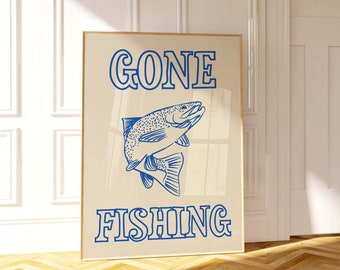 Gone Fishing Poster Beach Wall Art Trendy Home Decor Fishing Print Coastal Decor Retro Print Funny Quote Print Beachy Decor Digital Art