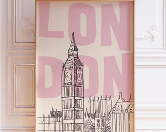 London Poster – Pink Skyline Wall Art (Digital Download)
