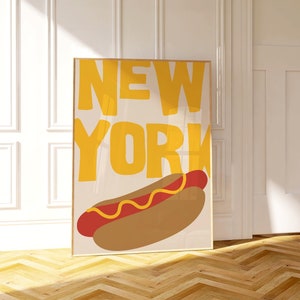 New York Art Print Vintage NYC Wall Art Retro New York City Poster Minimalist New York Art NYC Poster Hot Dog Print Trendy Home Decor