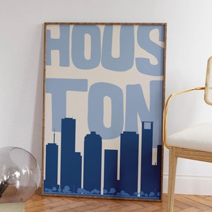 Houston Kunstdruck Vintage Houston Poster Retro Houston Druck Minimalistische Wandkunst Houston Poster Trendy Home Decor druckbare Kunst blau
