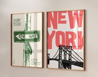 New York Art Print Vintage NYC Wall Art Retro New York City Poster Minimalist New York Art NYC Poster Trendy Home Decor Set Of 2 Prints