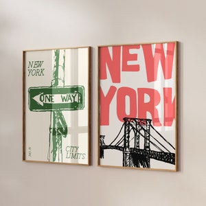New York Art Print Vintage NYC Wall Art Retro New York City Poster Minimalist New York Art NYC Poster Trendy Home Decor Set Of 2 Prints