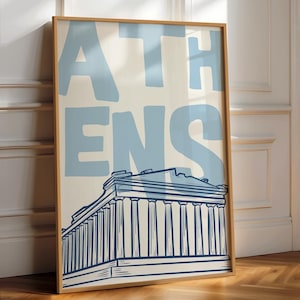 Athens Wall Art Print - Parthenon Greece Poster - Modern Travel Decor - Minimalist City Print - Digital Download - Greek Gift Idea