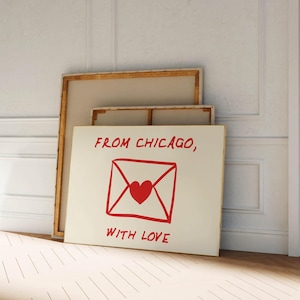 Impresión artística de Chicago, arte de pared vintage de Chicago, decoración moderna para el hogar, póster retro, póster lindo de Chicago, impresión minimalista, decoración de dormitorio, arte imprimible rojo