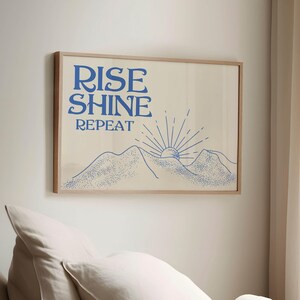 Póster de dormitorio vintage, impresión horizontal moderna, arte de pared de dormitorio retro, impresión de cita positiva, póster de dormitorio minimalista, arte de pared imprimible azul