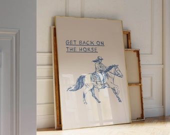 Vintage Cowboy Poster Minimalist Western Wall Art Cowboy Quote Print Retro Horseback Riding Poster Western Home Decor Wild West Print Blue