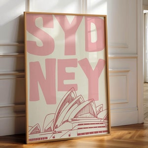 Impresión artística de Sídney, arte de pared vintage de Sídney, póster retro, póster de la Ópera de Sídney, decoración moderna para el hogar, arte minimalista de Sídney, arte imprimible rosa