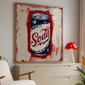 Pop Art Soda Can Print, Retro Kitchen Decor, Vibrant Bar Cart Wall Art, Nostalgic Americana Painting, USA Bar Cart Decor, Digital Print
