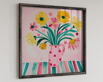 Colorful Floral Print, Flower Vase Wall Art, Retro Flower Poster (Digital Download)